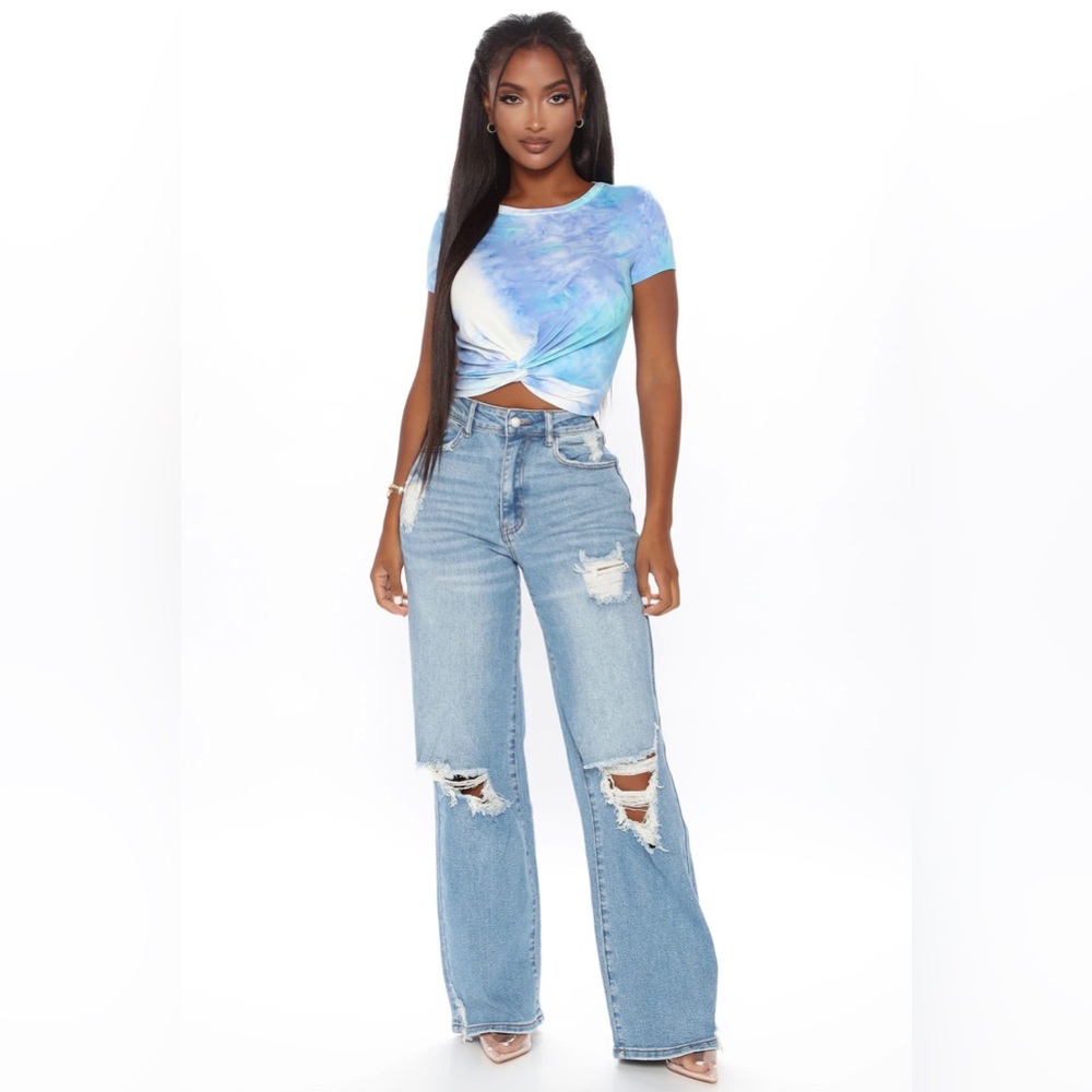 Blue Tie Dye Cropped Top Twist Front Blouse Heart & Hips Large Petite